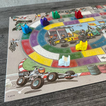 Load image into Gallery viewer, Action shot of the board with 6 racers on it, all with replacement brailled cars
