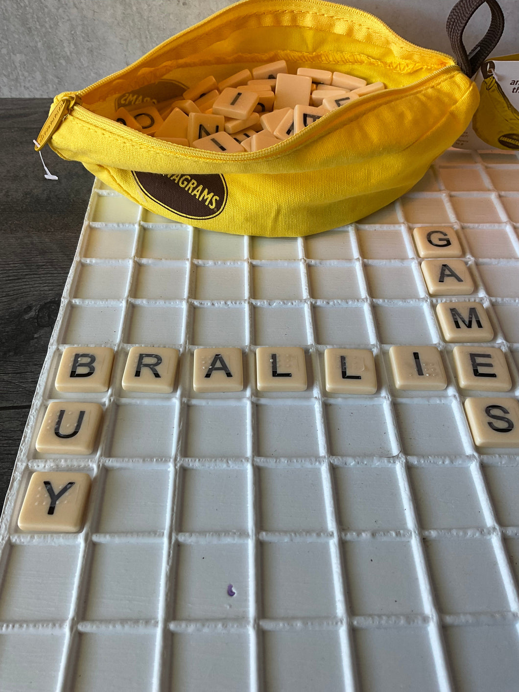 A picture of the tiles in the tray with the words 