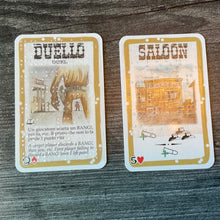 Load image into Gallery viewer, A picture of the the duel card and the saloon card.
