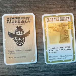A close up of a renegade card and a character card with braille on them.