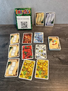 A wide shot showing 3 rows of the cards, lined up like you might see in gameplay. All the cards have transparent braille on them. The last round card is also shown