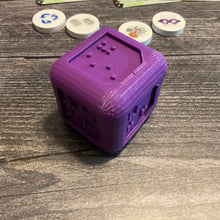 Load image into Gallery viewer, Close up shot of the 3d printed replacement die with steal on it twice
