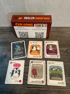 Imploding kittens, with the 6 types of added cards shown including feral cat, imploding kitten, targeted attack and more