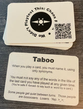 Load image into Gallery viewer, The cards from the chaos pack. The text of the card is not in braille because it is long and you only need it once during the game
