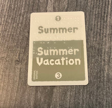 Load image into Gallery viewer, A grey card with Summer and summer vacation on it.
