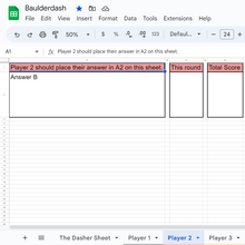 Load image into Gallery viewer, The spreadsheet where players will enter their answers. Using the spreadsheet assures that none of the players are certain who submitted what answer. 
