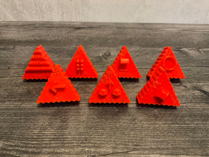7 red triangular beads Go Like Do Look Help Get Make